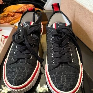 Christian Louboutin Black Canvas Low-Top Sneakers with Red Trim and White Sole